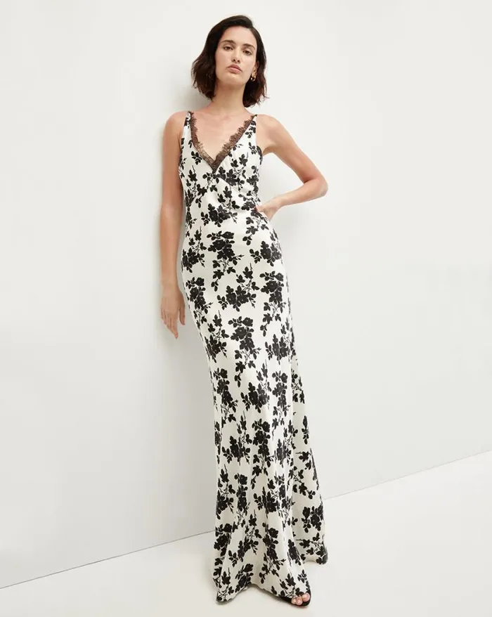 Dresses Shop Veronica Beard Hamina StretchSilk Floral Charmeuse Dress Ivoryblack