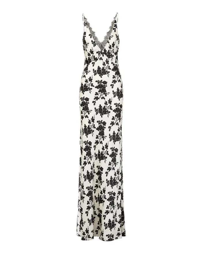 Dresses Shop Veronica Beard Hamina StretchSilk Floral Charmeuse Dress Ivoryblack