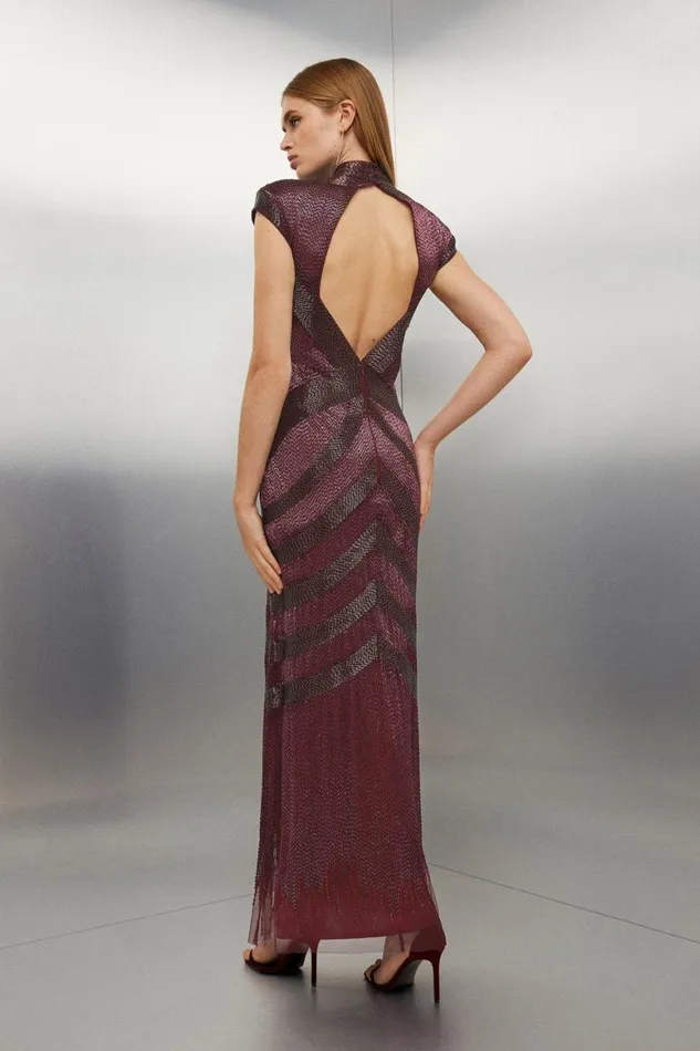 Dresses Women Karen Millen Beaded Embellished Woven Maxi Dress Red