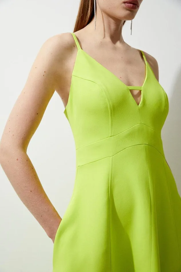 Dresses Women Karen Millen Compact Stretch Viscose Tailored Full Skirted Midi Dress Lime