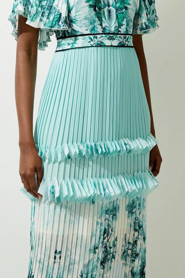 Dresses Women Karen Millen Floral Pleat Detail Woven Midaxi Dress Green
