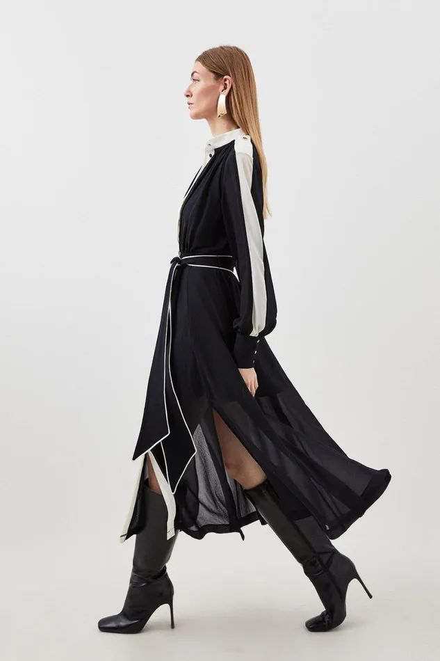 Dresses Women Karen Millen Military Mono Belted Woven Midi Dress Black