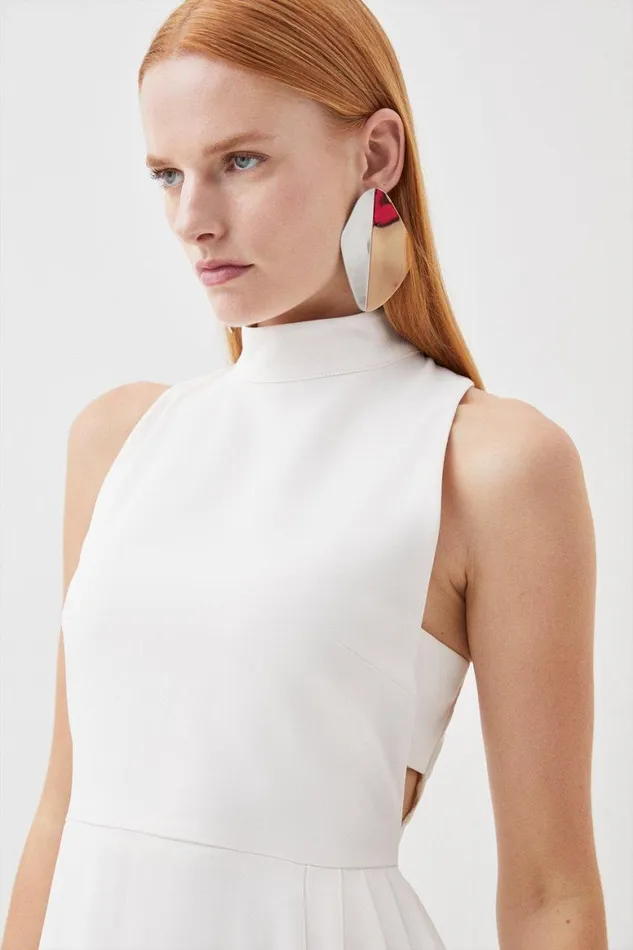 Dresses Women Karen Millen Petite Soft Tailored Pleated Panel Midaxi Dress Ivory