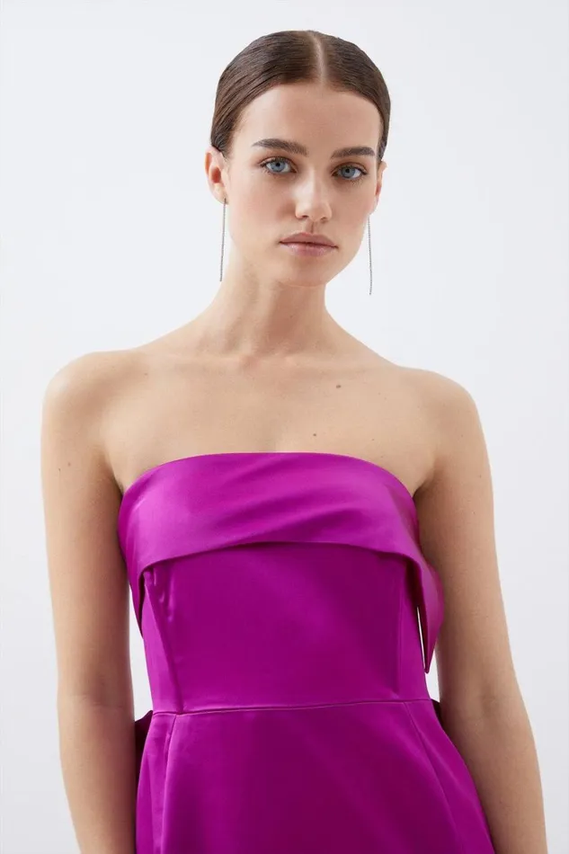 Dresses Women Karen Millen Petite Tailored Italian Satin Bandeau Bow Detail Midi Dress Magenta