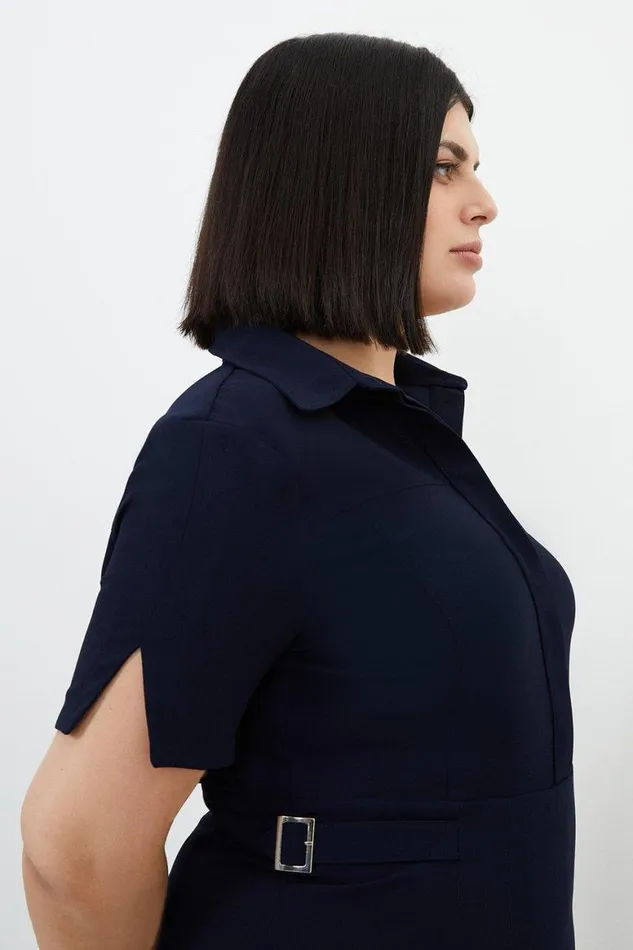 Dresses Women Karen Millen Plus Size Tailored Crepe Short Sleeve Pleated Midi Dress Navy