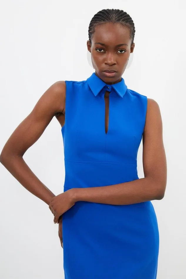 Dresses Women Karen Millen Stretch Crepe Cut Out Detail Collared Tailored Midi Dress Cobalt