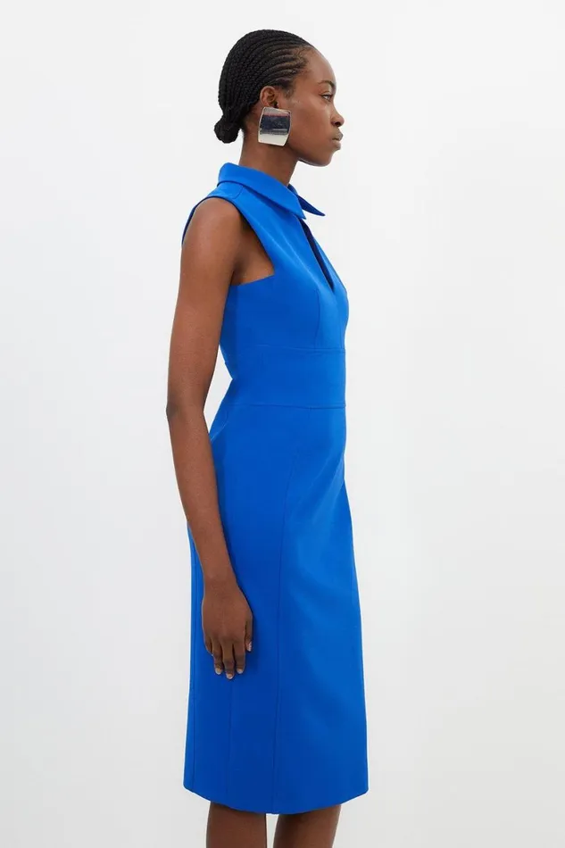 Dresses Women Karen Millen Stretch Crepe Cut Out Detail Collared Tailored Midi Dress Cobalt