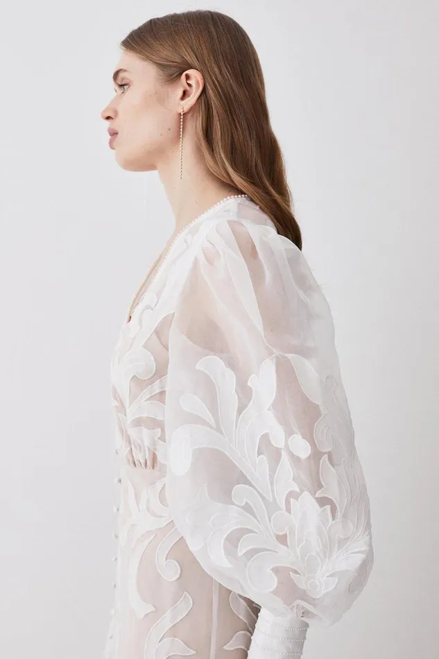 Dresses Women Karen Millen Tall Applique Organdie Buttoned Woven Maxi Dress White