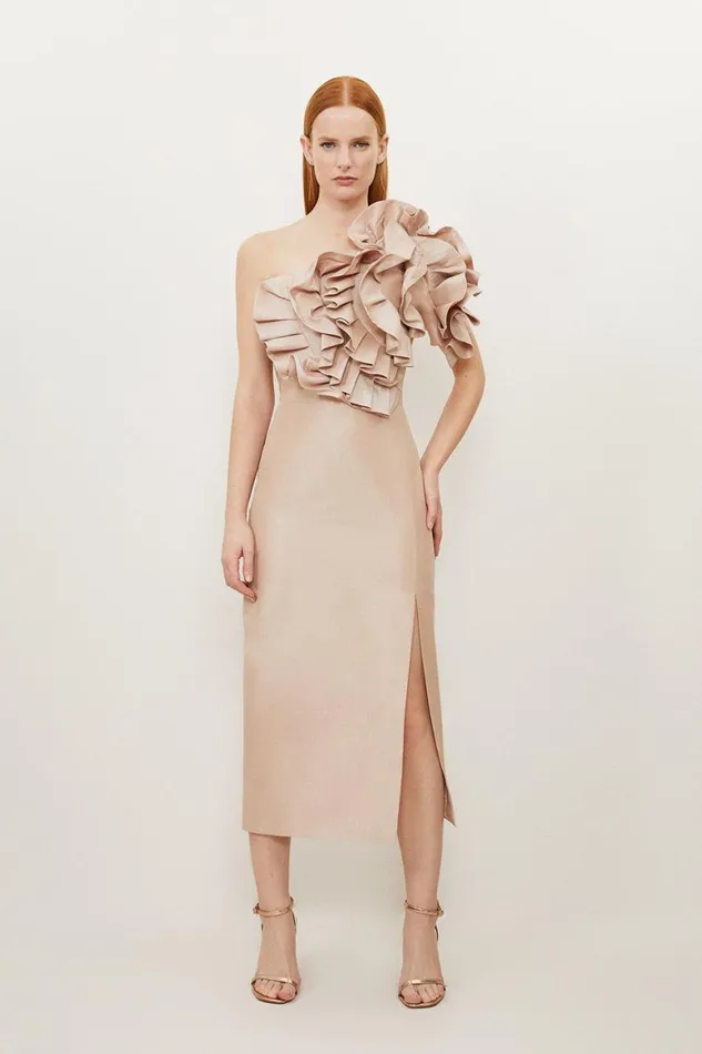Dresses Women Karen Millen Tall Metallic Taffeta Rosette Maxi Bardot Dress Champagne Dresses Women Karen Millen Tall Metallic Taffeta Rosette Maxi Bardot Dress Champagne