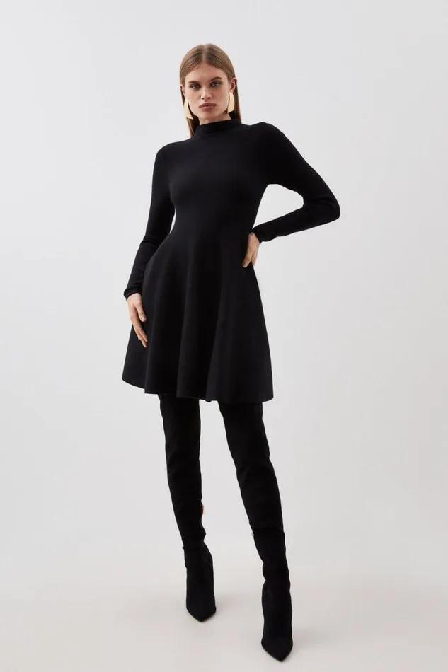 Dresses Women Karen Millen Viscose Blend Full Circle Knit Mini Dress Black