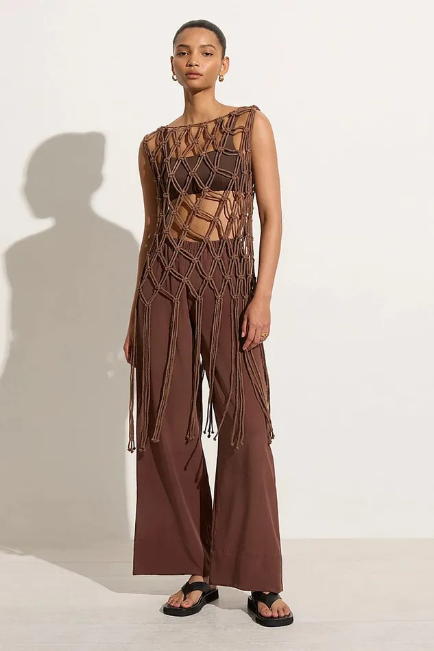 Faithfull The Brand Tops Amlia Macrame Tunic Mocha 8211 Final Sale 8211 Women