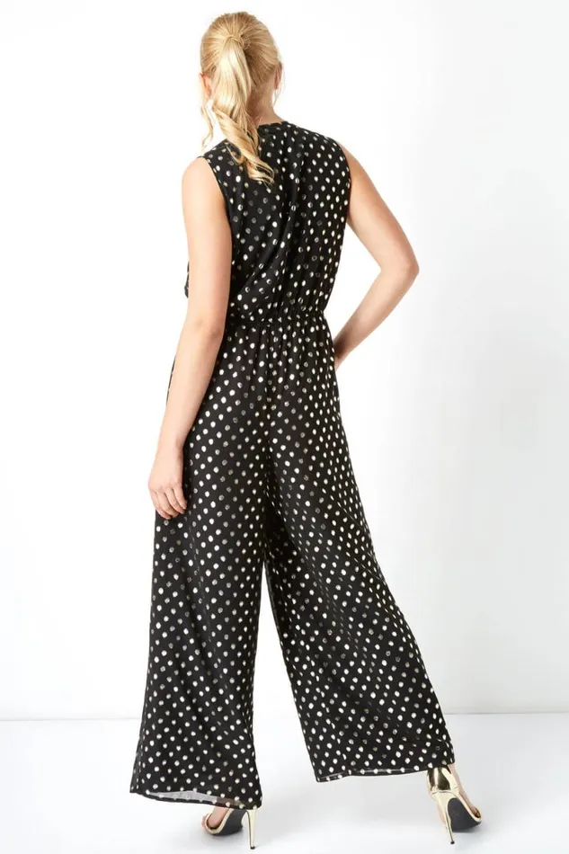 Gold Polka Dot Button Detail Jumpsuit Women Roman Jumpsuits and Playsuits