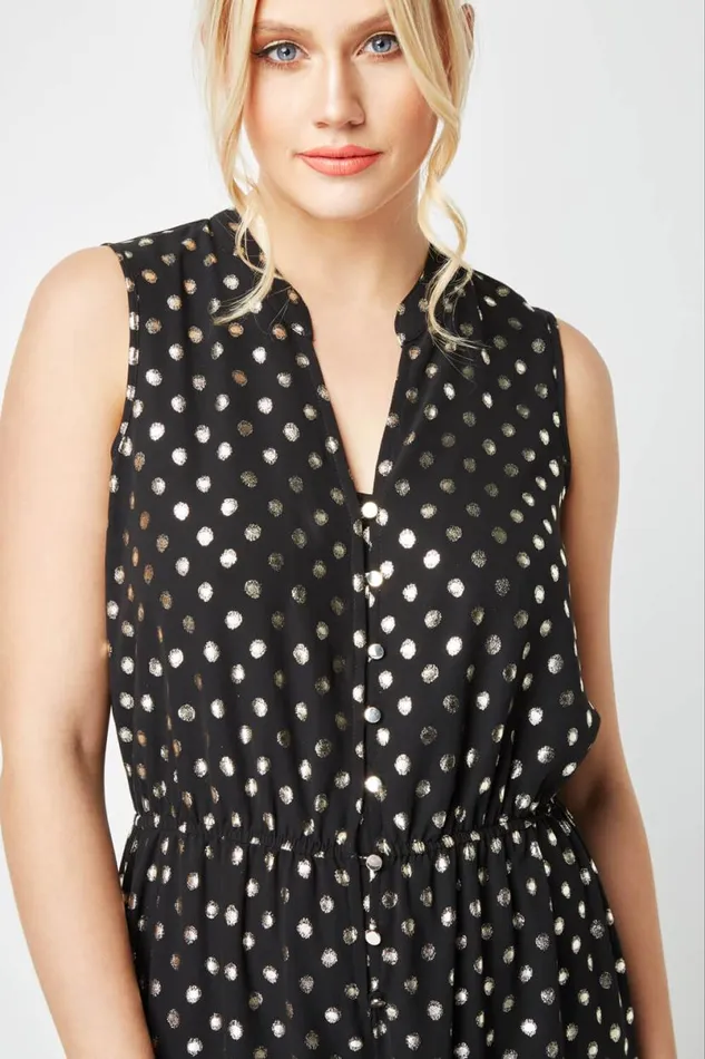 Gold Polka Dot Button Detail Jumpsuit Women Roman Jumpsuits and Playsuits