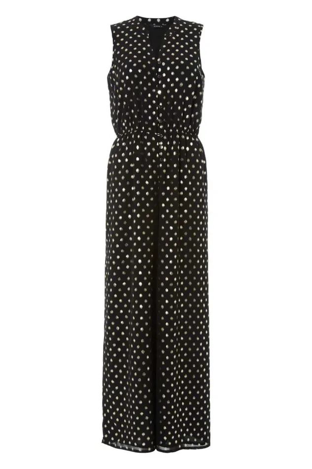 Gold Polka Dot Button Detail Jumpsuit Women Roman Jumpsuits and Playsuits