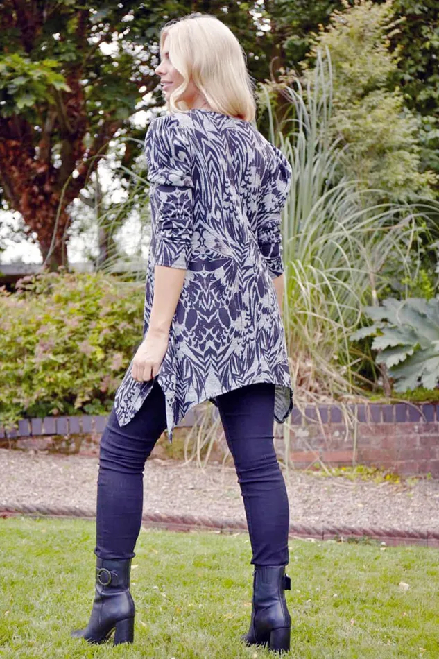 Grey Grey Print Longline Tunic Top Women Roman Tops