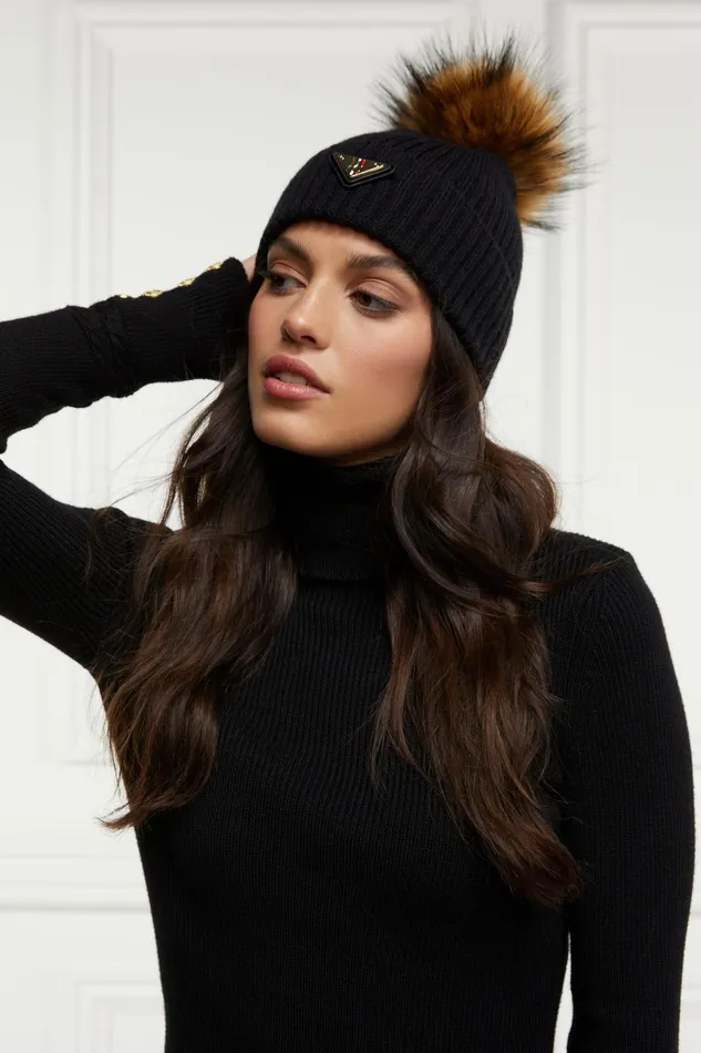Holland Cooper Burghley Bobble Hat Black Women Hats and Headbands Holland Cooper Burghley Bobble Hat Black Women Hats and Headbands