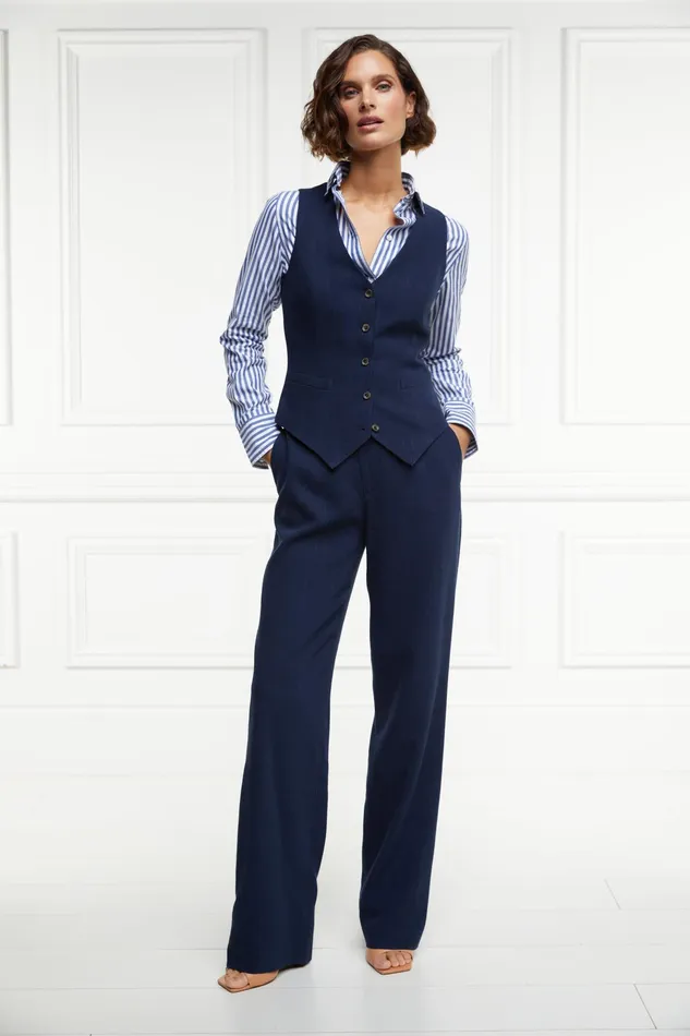 Holland Cooper Hampton Waistcoat Navy Linen Women Tailoring Holland Cooper Hampton Waistcoat Navy Linen Women Tailoring