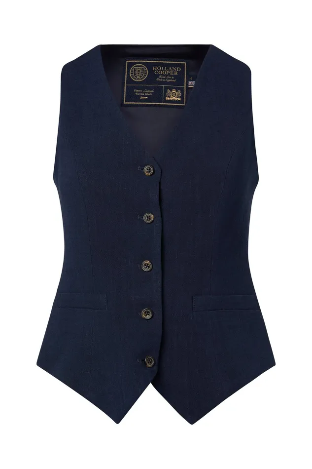 Holland Cooper Hampton Waistcoat Navy Linen Women Tailoring Holland Cooper Hampton Waistcoat Navy Linen Women Tailoring