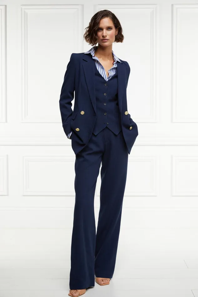 Holland Cooper Hampton Waistcoat Navy Linen Women Tailoring Holland Cooper Hampton Waistcoat Navy Linen Women Tailoring