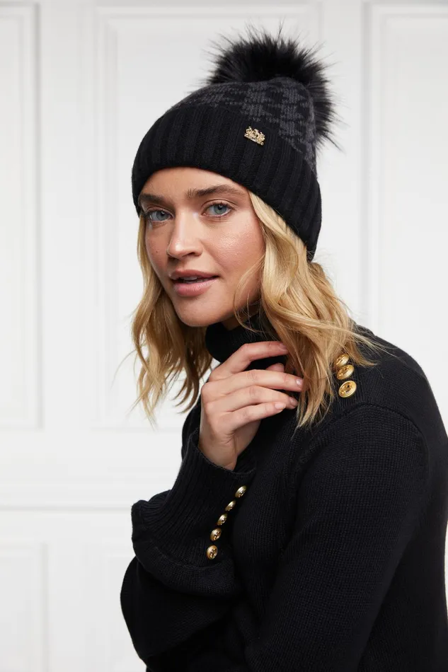 Holland Cooper Heritage Bobble Hat Grey Houndstoooth Women Hats and Headbands Holland Cooper Heritage Bobble Hat Grey Houndstoooth Women Hats and Headbands