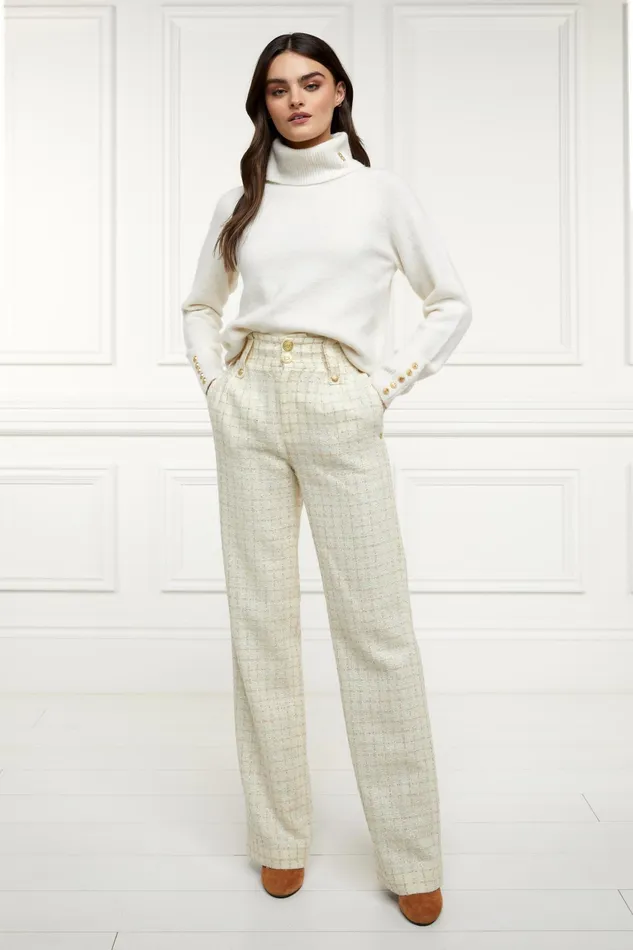 Holland Cooper High Waisted Straight Trouser Ivory Sparkle Tweed Women Tailoring
