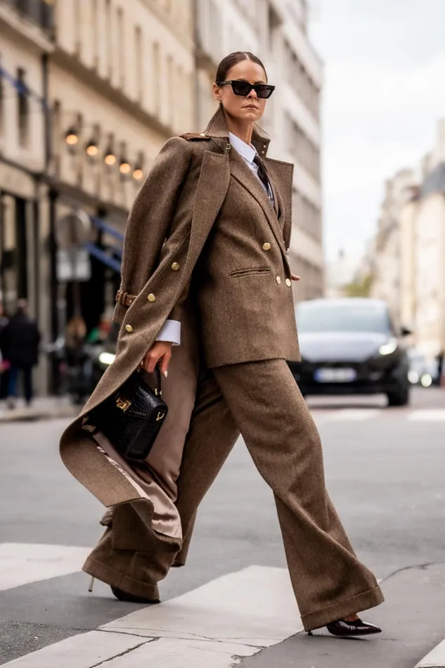 Holland Cooper High Waisted Wide Leg Trouser Large Scale Brown Herringbone Women Tailoring Holland Cooper High Waisted Wide Leg Trouser Large Scale Brown Herringbone Women Tailoring