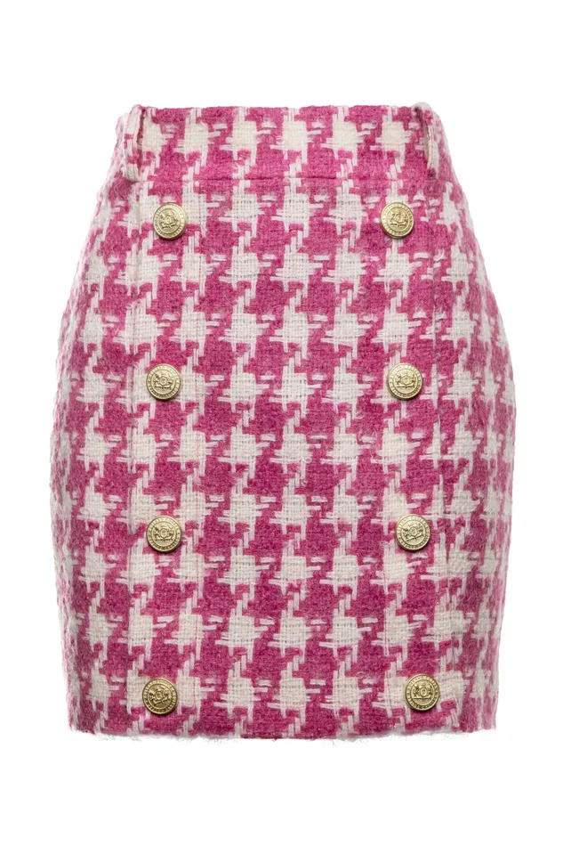 Holland Cooper Knightsbridge Skirt Hot Pink Large Scale Houndstooth Women Tailoring Holland Cooper Knightsbridge Skirt Hot Pink Large Scale Houndstooth Women Tailoring