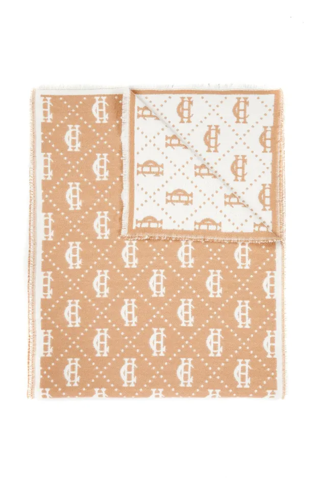 Holland Cooper Lightweight Monogram Scarf Camel Cream Women Blanket