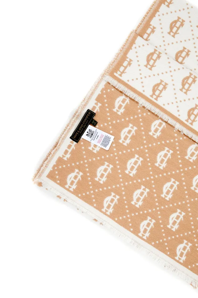 Holland Cooper Lightweight Monogram Scarf Camel Cream Women Blanket