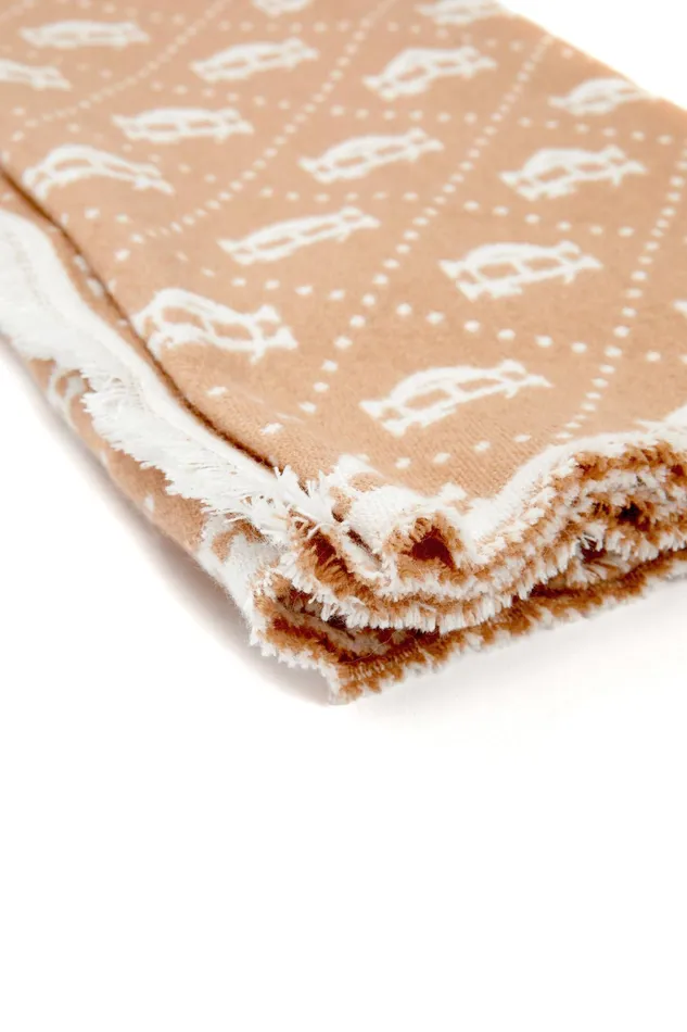 Holland Cooper Lightweight Monogram Scarf Camel Cream Women Blanket