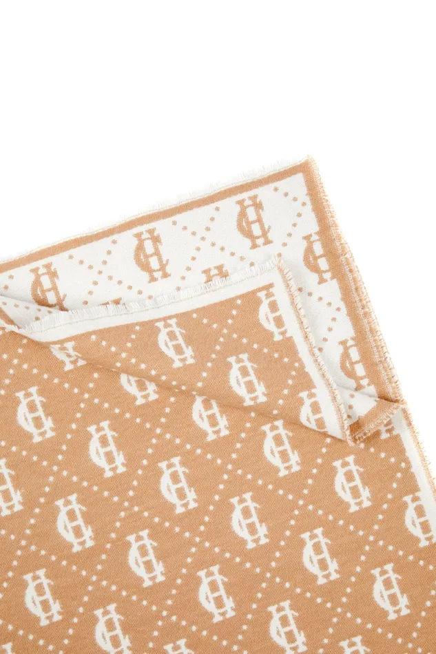 Holland Cooper Lightweight Monogram Scarf Camel Cream Women Blanket