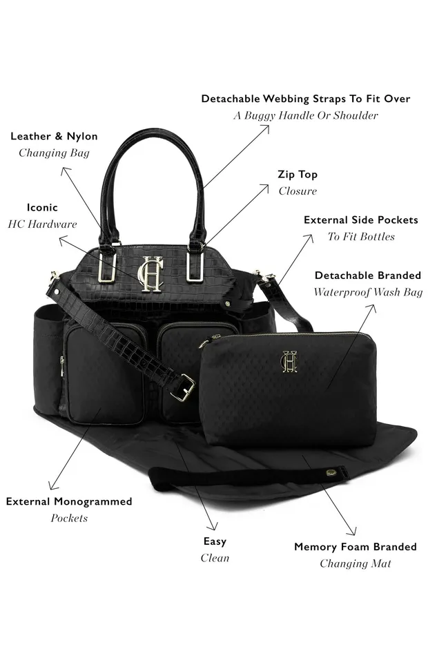 Holland Cooper Thames Changing Bag Black Monogram Women Baby Changing Bags