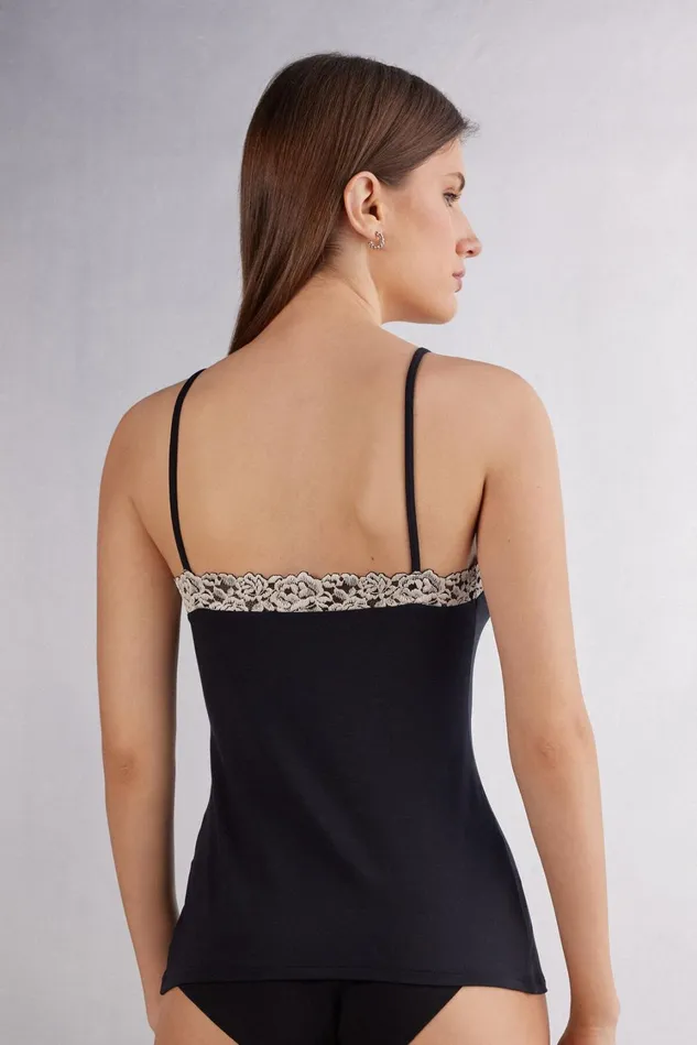 Intimissimi Camisoles Tank Tops Women Pretty Flowers Modal Top Multicolor 9887 8211 Blackivory