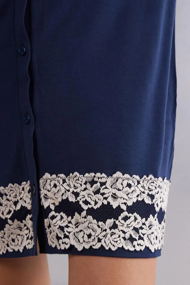 Intimissimi Nightdresses Women Pretty Flower Open Front Nightshirt Blue 347i 8211 Deep Bluevanilla