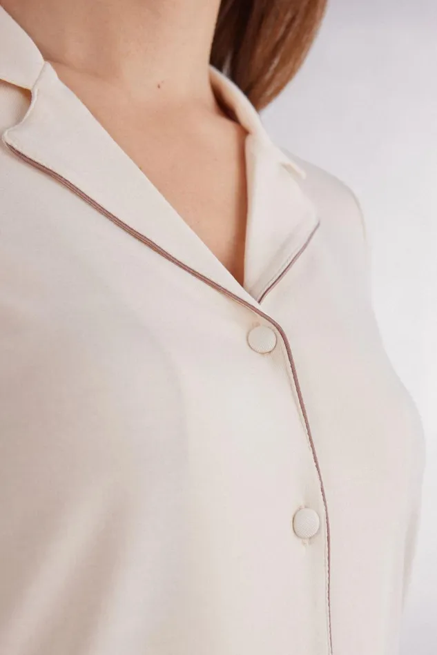 Intimissimi Short Pajamas Women Short Sleeve Button Up Shirt In Modal Ivory 612i 8211 Vanilla Ivory