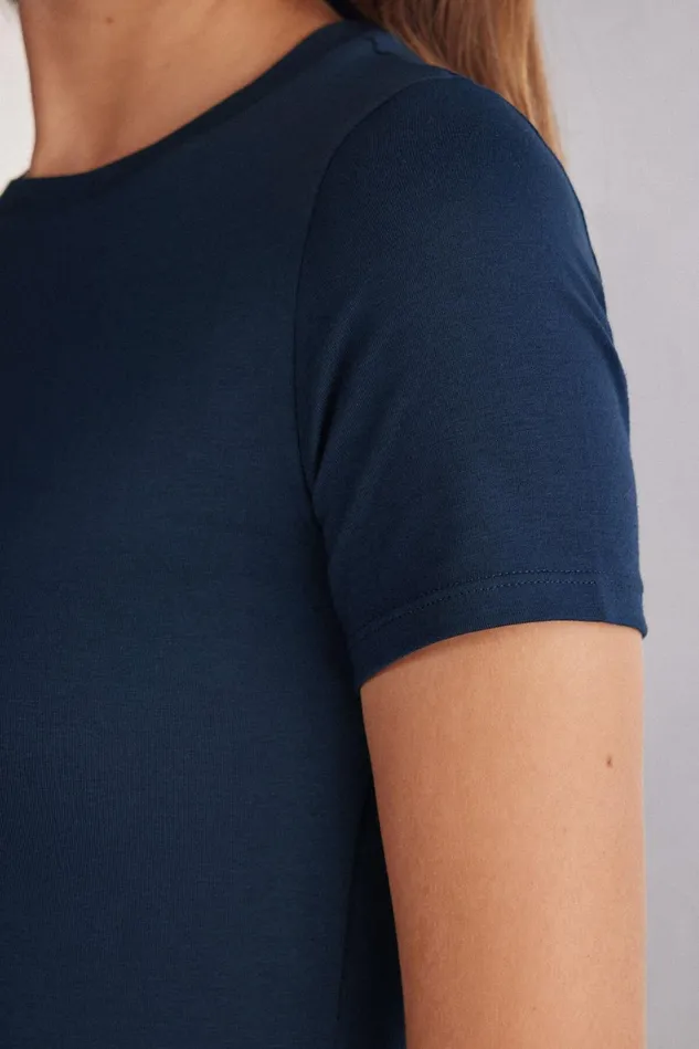 Intimissimi TShirt Women Stretch Superior Cotton Short Sleeve Top Blue 1467 8211 Intense Blue