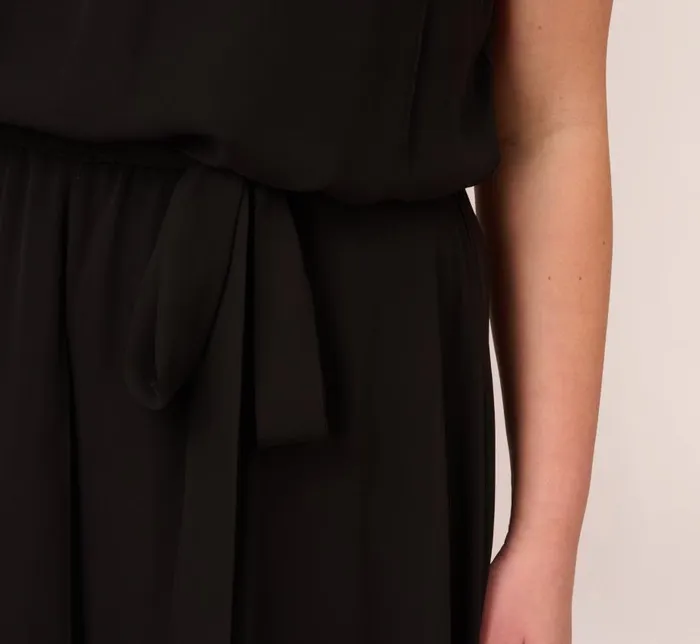 Jumpsuits Womens Adrianna Papell Plus Size Halter Jumpsuit With Chiffon Overlay Skirt In Black
