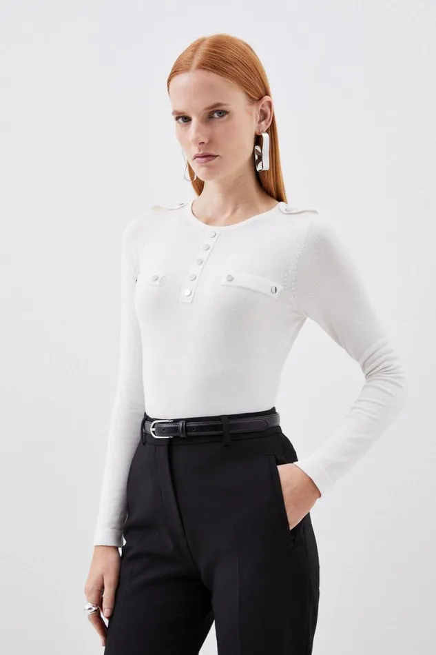 Knitwear Women Karen Millen Viscose Blend Knitted Button Detail Jumper Ivory
