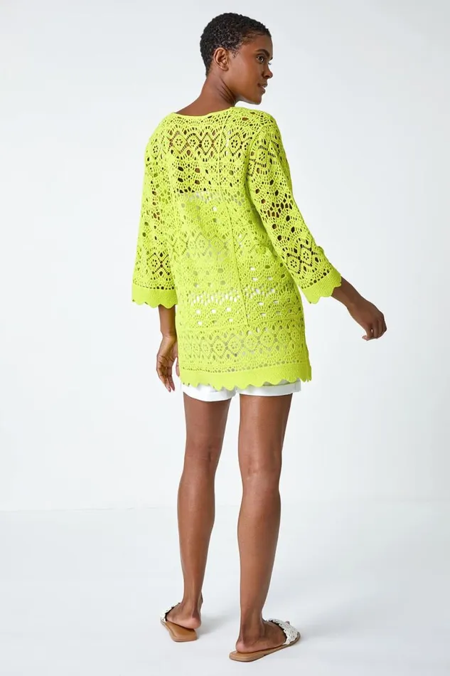 Lime Cotton Crochet Tunic Top Women Roman Tops