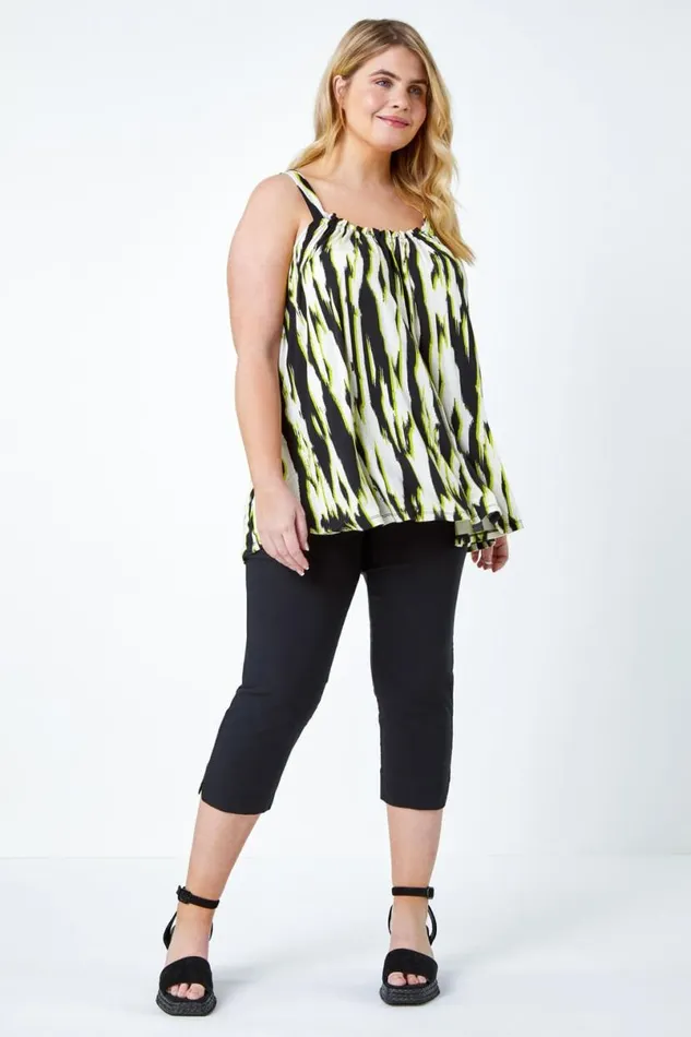 Lime Curve Animal Print Ruched Stretch Top Women Roman Tops