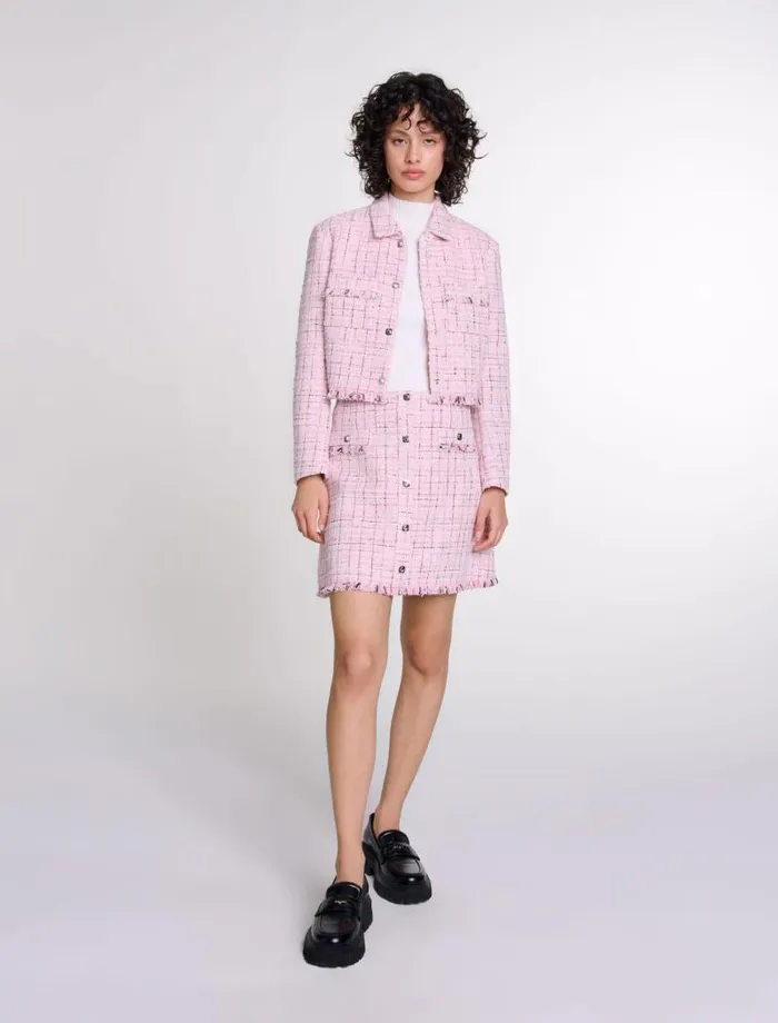 Maje Blazers and Jackets Womens Tweed Jacket Pink