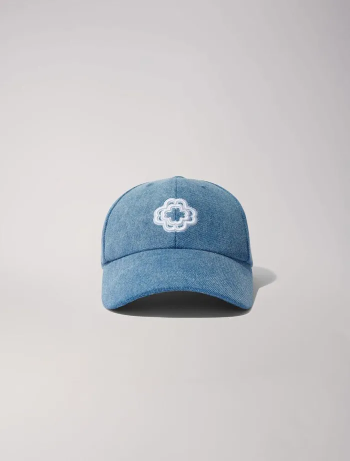 Maje Hats Womens Denim Cap With Clover Logo Blue