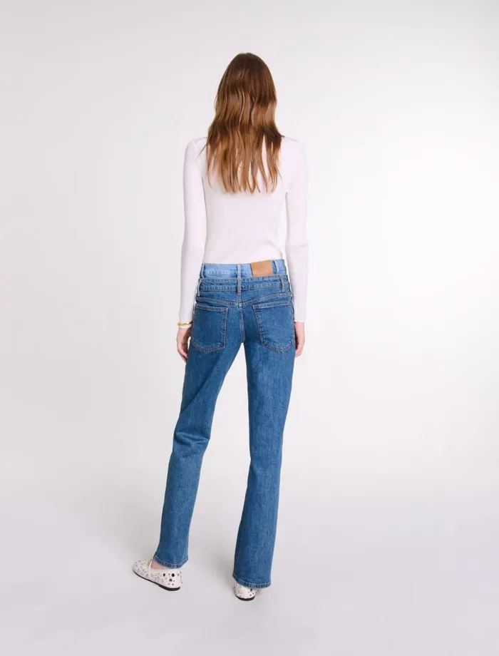 Maje Pants and Jeans Womens Double Waistband Jeans Blue