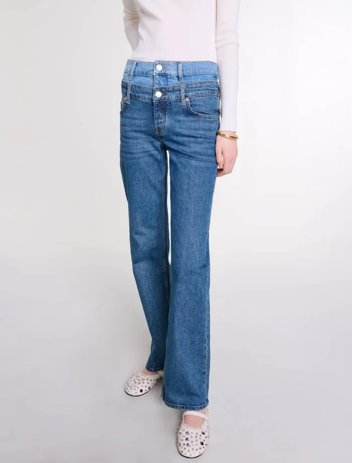 Maje Pants and Jeans Womens Double Waistband Jeans Blue