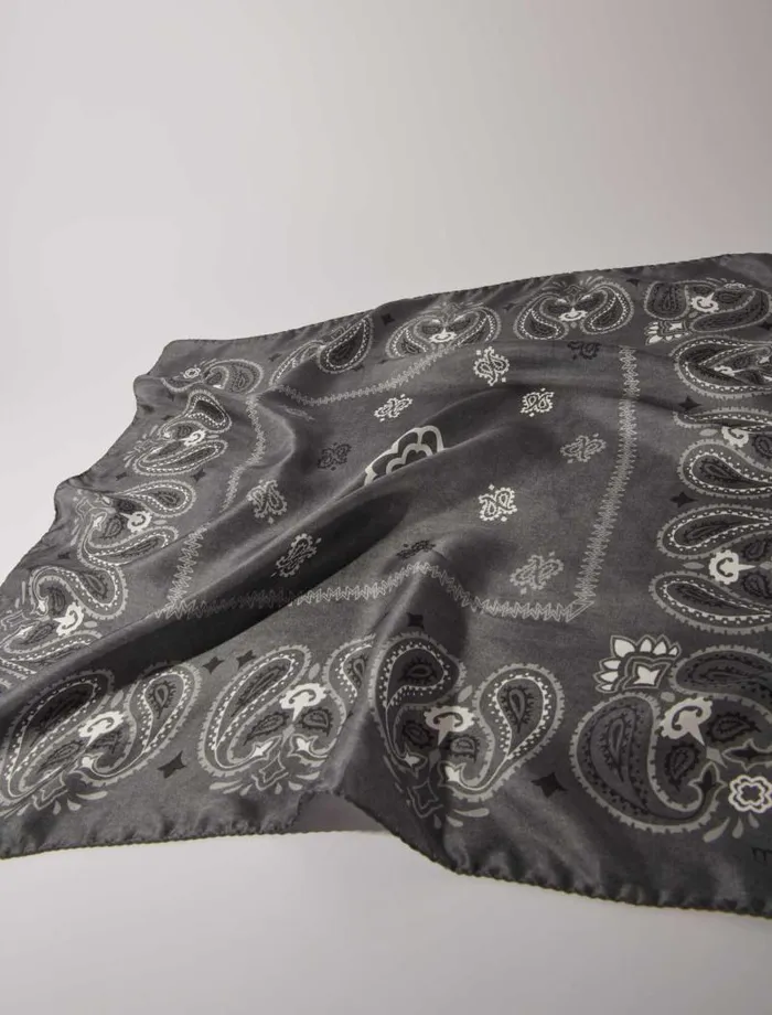 Maje Scarves and Ponchos Womens Silk Paisley Print Bandana Grey