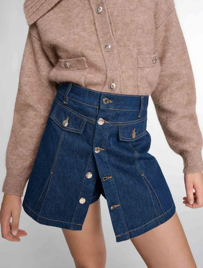 Maje Skirts and Shorts Womens Denim Skort Dark Blue