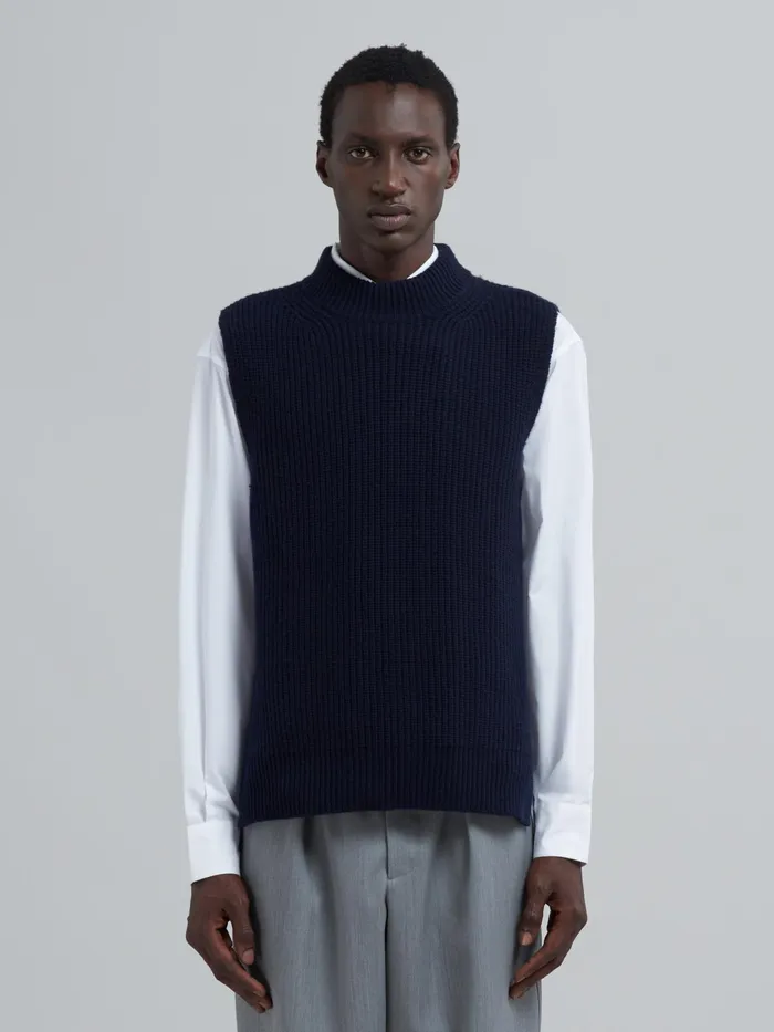Marni Asymmetric Carded Wool Vest Navy Mens Knitwear Marni Asymmetric Carded Wool Vest Navy Mens Knitwear