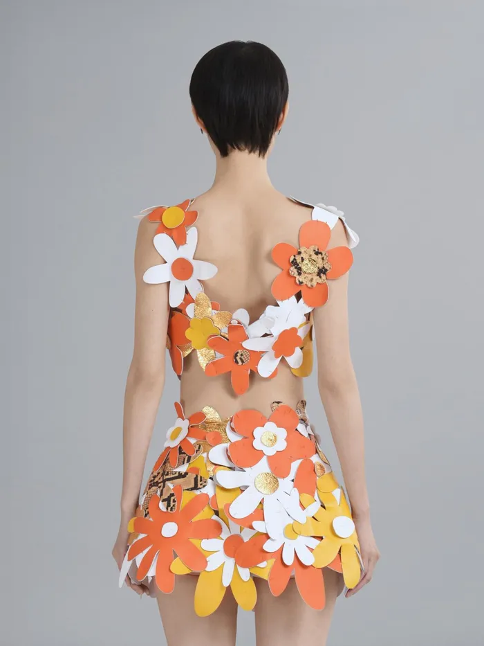 Marni Embroidered Leather Flowers Top Gold Womens Tops and Shirts