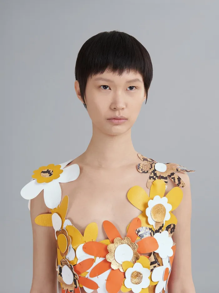 Marni Embroidered Leather Flowers Top Gold Womens Tops and Shirts