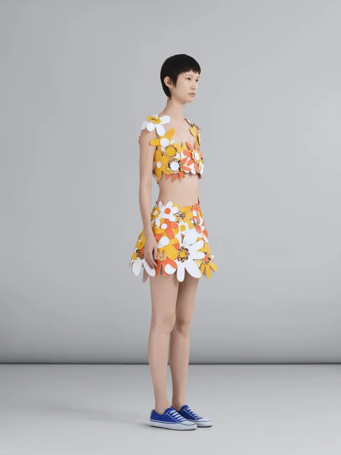Marni Embroidered Leather Flowers Top Gold Womens Tops and Shirts